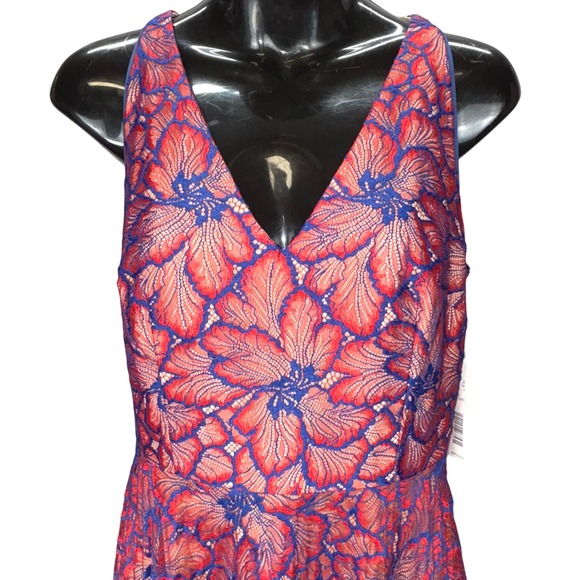 NWT Antonio Melani Pammy Dress Red Blue‎ Floral Lace Size 4 Sleeveless Midi - Picture 4 of 15